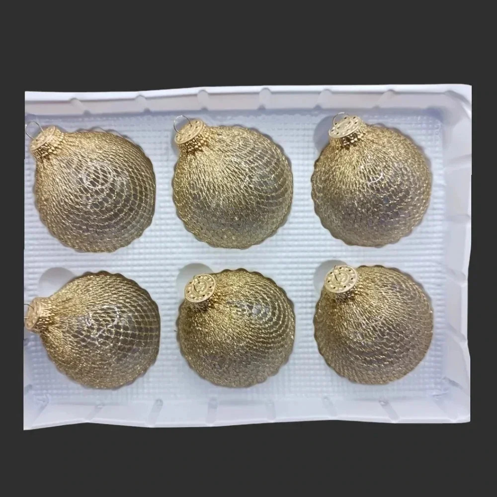 Trim a home vtg gold netting over clear glass ball round christmas ornaments "3